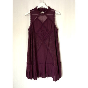 Free People Dress Small Burgundy Aline Knee Sleeveless Lace Cocktail Party